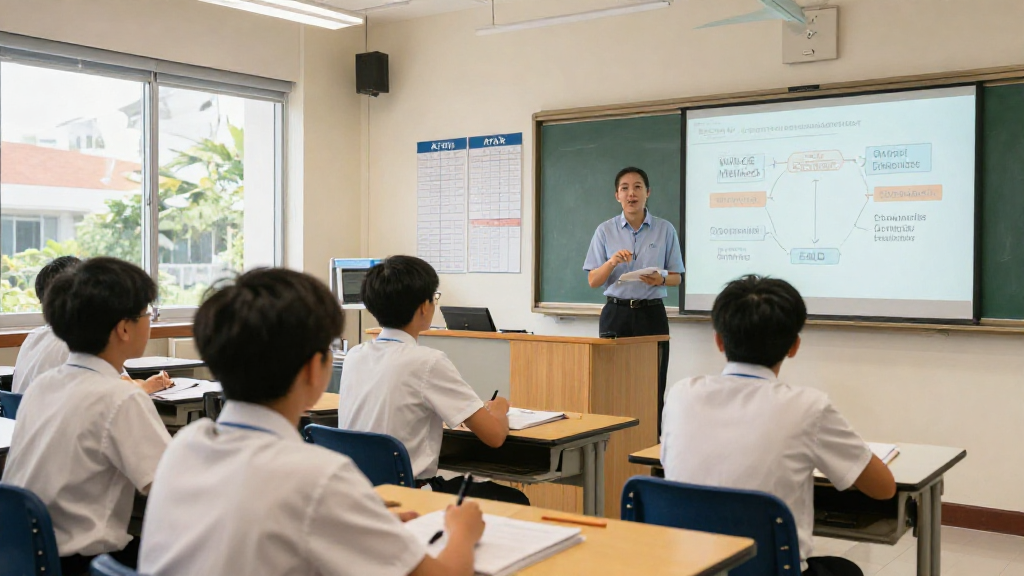WACE选课场景：新加坡国际高中课堂，学生在教师指导下查看选课表与ATAR升学路径