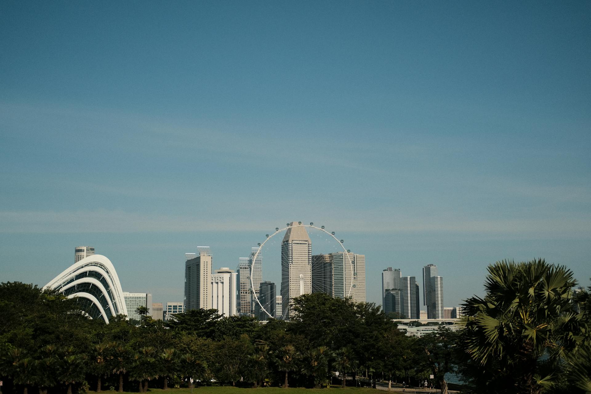 新加坡滨海湾摩天轮与城市天际线